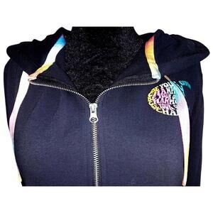 Women's Champion Zip-Up Black/Rainbow Colored Hoodie, Size Medium NWT